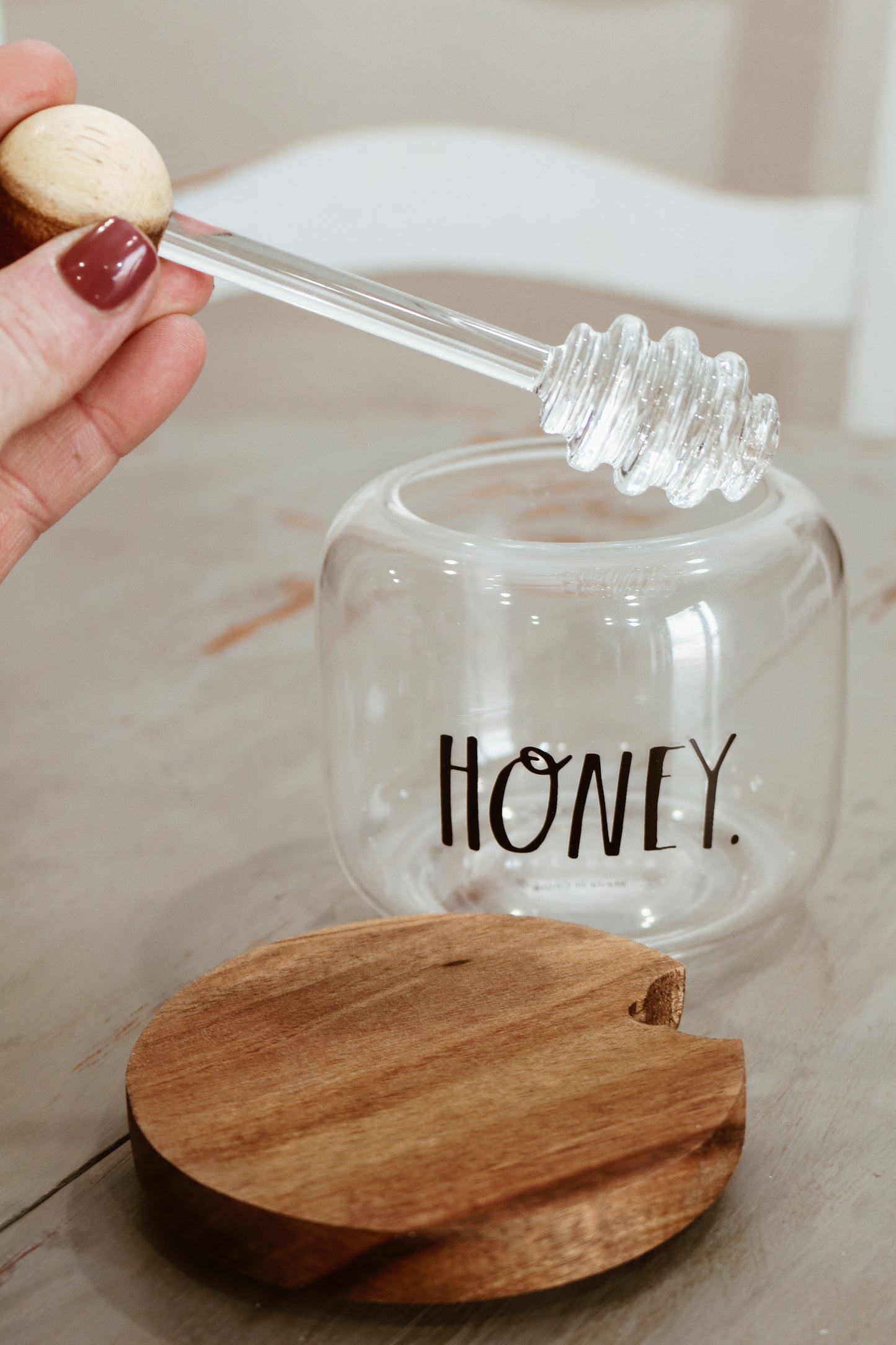 Rae Dunn Glass Honey Pot