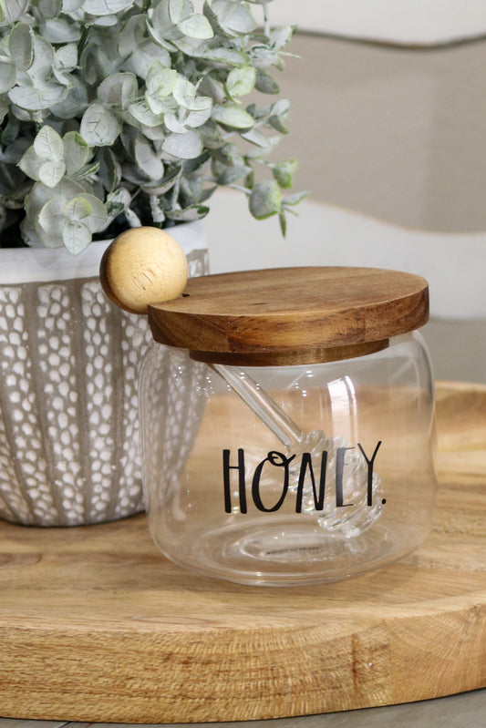 Rae Dunn Glass Honey Pot