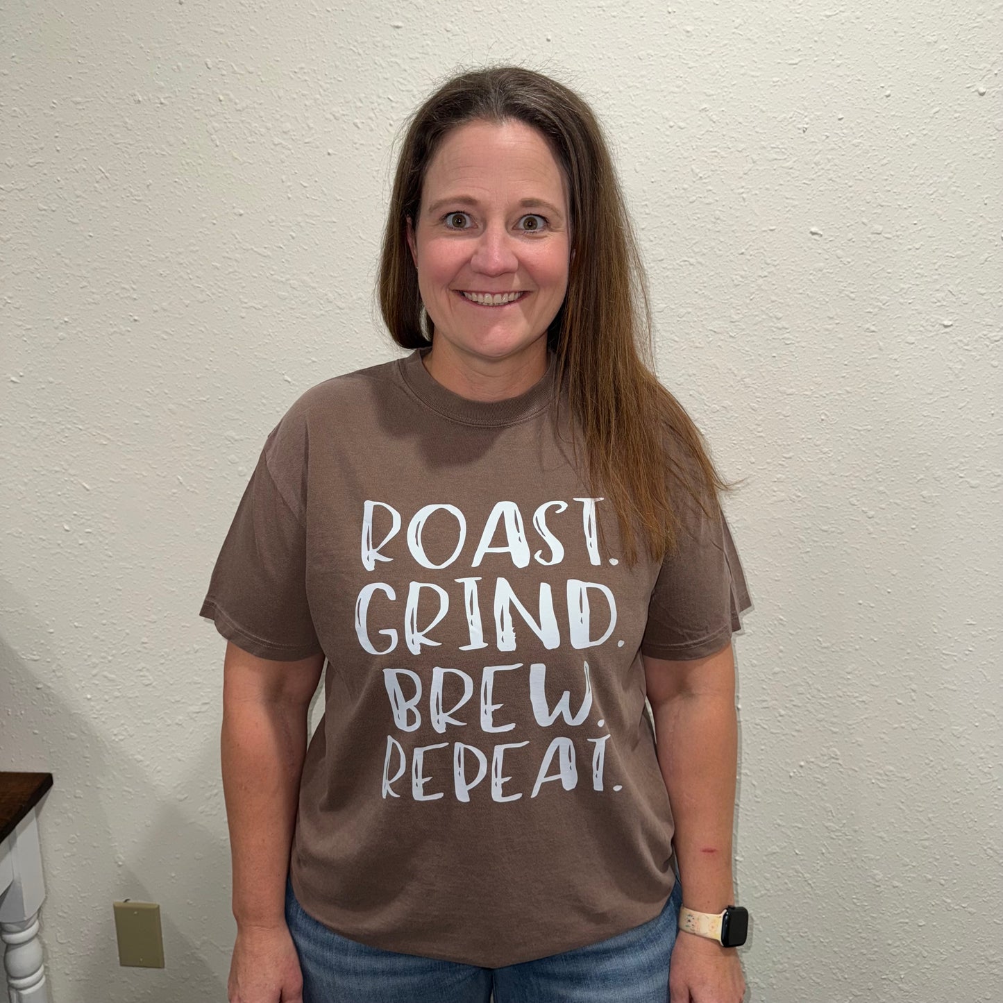 Roast Grind Brew Repeat Comfort Colors Graphic Tee