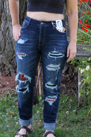 Plaid Patched Jean