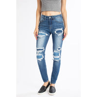 Mid Rise Patched Skinny